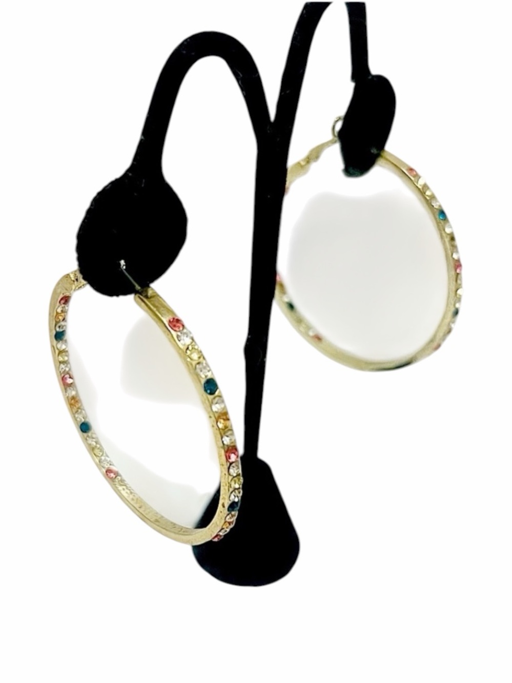 Gold Tone Multi Gemstone Hoops Earrings